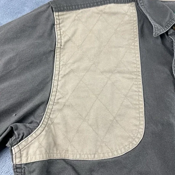 Cabelas Canvas Shooting Shirt Youth XL Hunting Shoulder Pad Green Field Safari - Picture 7 of 13